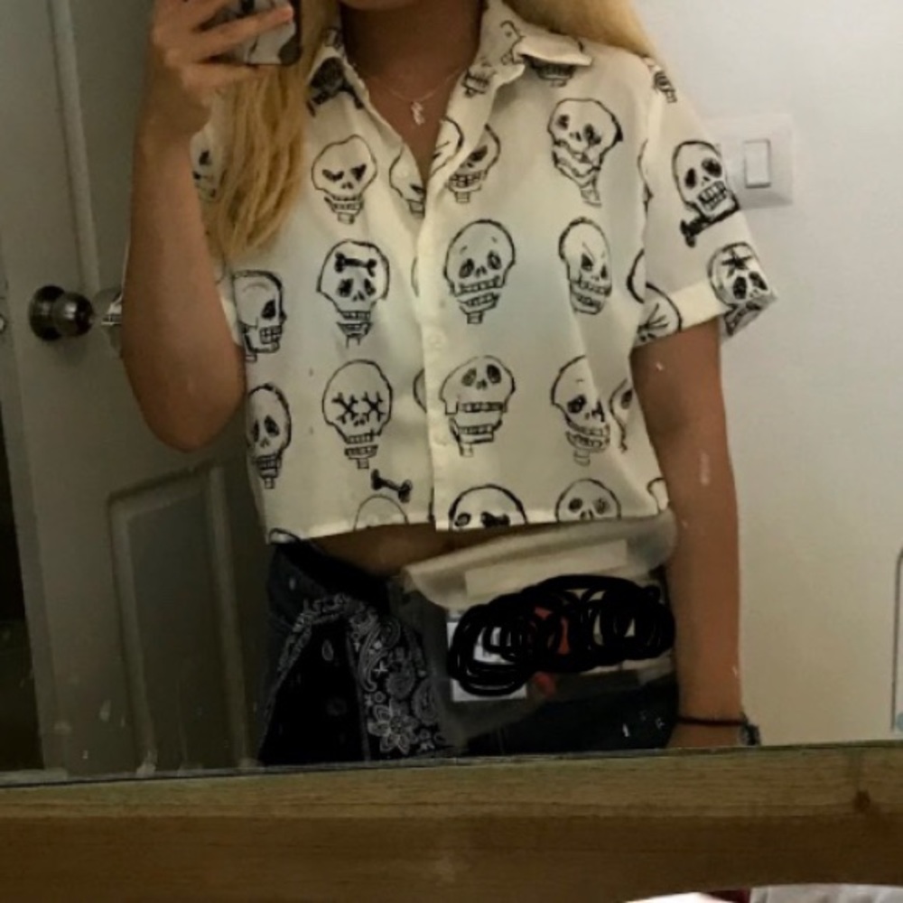 Skull Print Collared Button Down - image 3